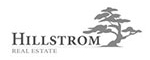 Logo firmy Hillstrom Real Estate, przedstawiające stylizowane drzewo i nazwę firmy w eleganckiej czcionce.